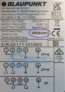 BLAUPUNKT Kochfeld Typenschild 5RE64361