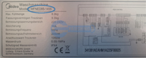 MIDEA Waschtrockner Typenschild MFNED851455