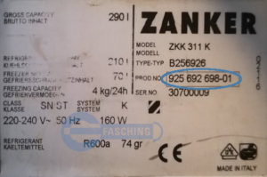 ZANKER Kühlschrank Typenschild ZKK311K