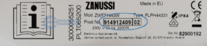 ZANUSSI Waschmaschine Typenschild ZWF71443W